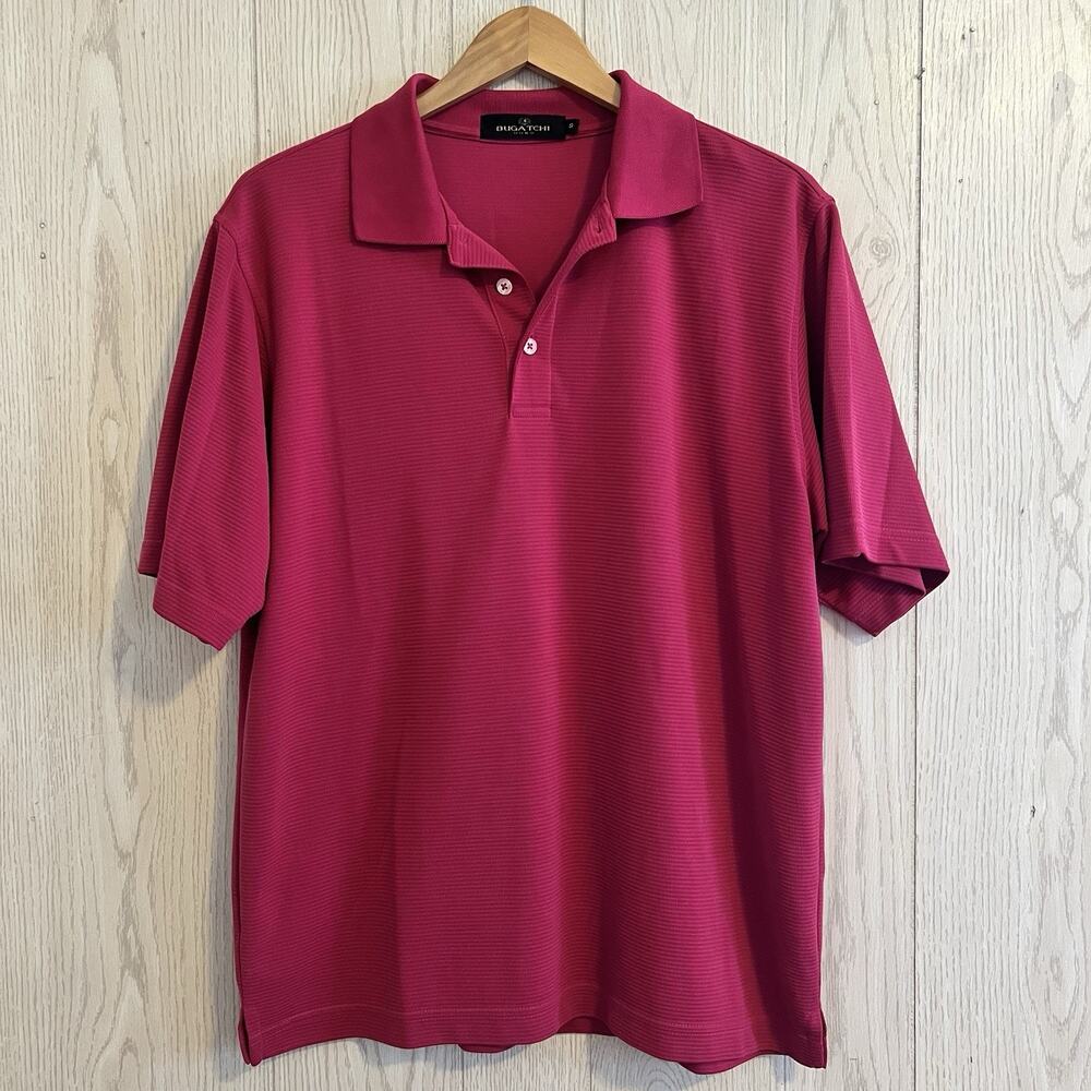 Bugatchi Men’s Polo Size Small Pink Ribbed Material